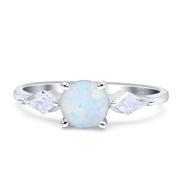 Three Stone Ring Kite Shape Accent Round Lab Created White Opal 925 Sterling Silver Wholesale